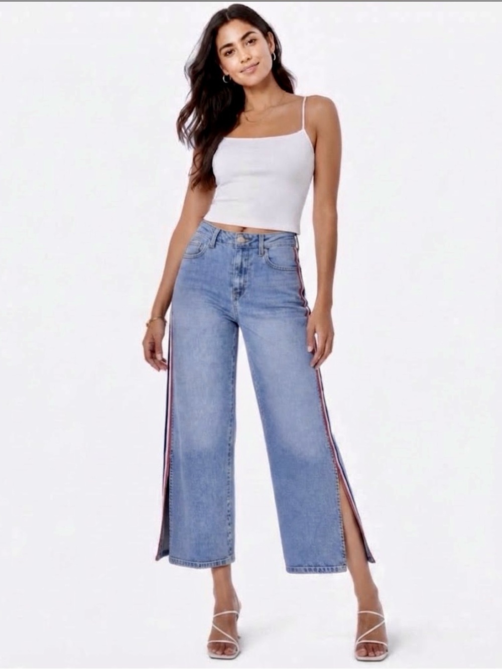 Cello Jeans Junior Size 9 Retro Side Stripe Split Hem Wide Leg Jeans